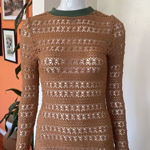 Kenneth Nicholson Camel Brown Loose Knit Mini Dress Size Small - Picture 3 of 12
